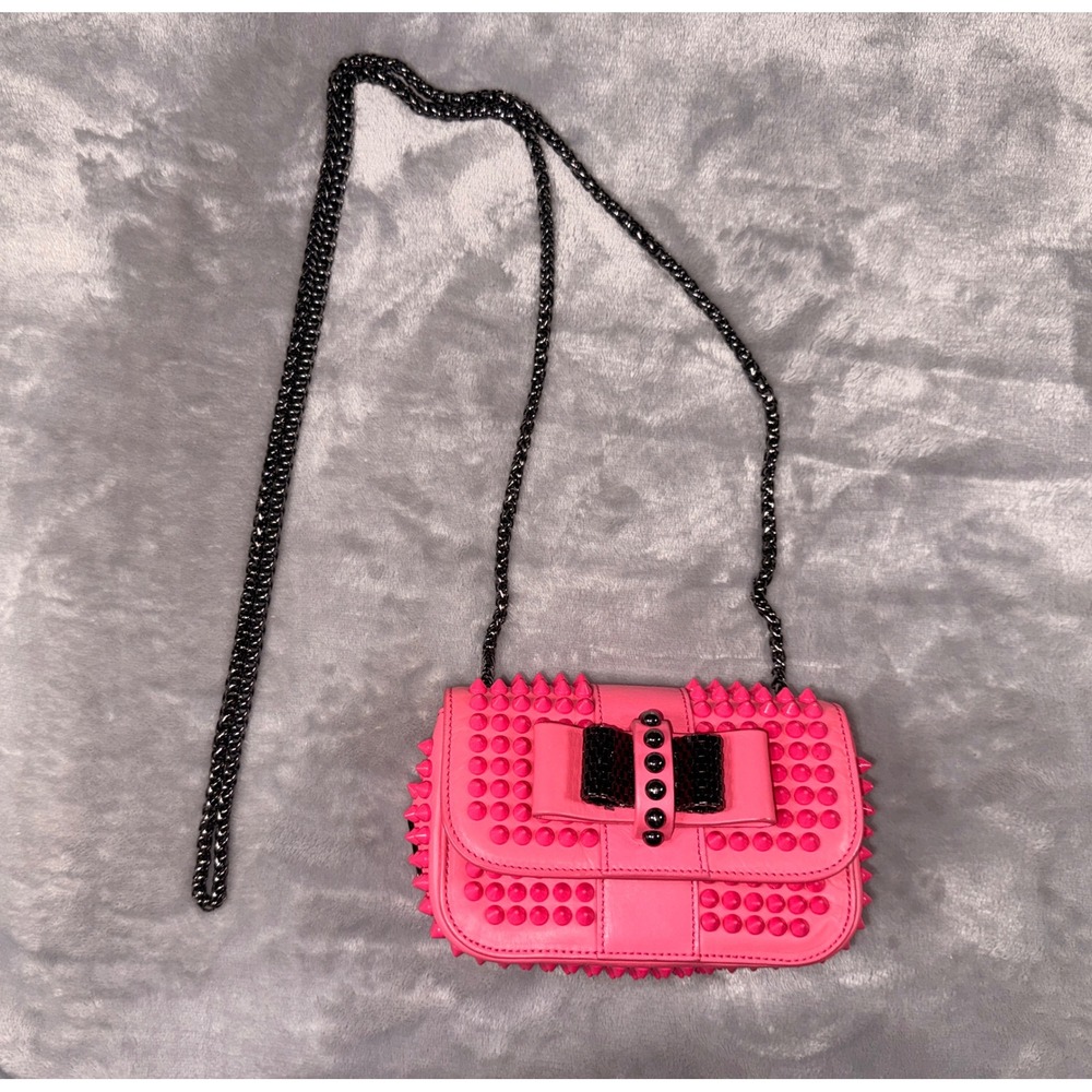 Christian Louboutin Sweet Charity Spiked Mini Shoulder Bag Neon Pink Leather
